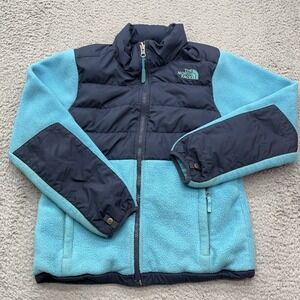 The North Face 550 Denali Down Jacket Girls M (10-12) Teal Blue Fleece Full Zip
